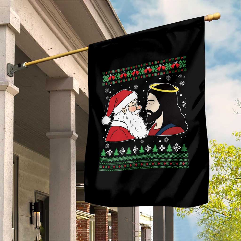 Funny Christmas Santa and Jesus Garden Flag Most Wonderful Time Christian Holiday Gag Gift TS02 Print Your Wear