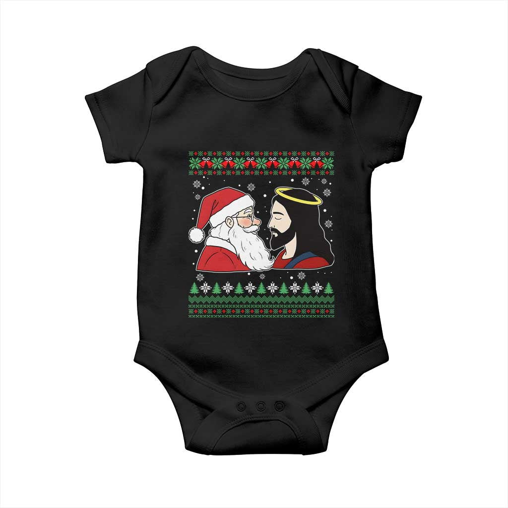 Funny Christmas Santa and Jesus Baby Onesie Most Wonderful Time Christian Holiday Gag Gift TS02 Black Print Your Wear