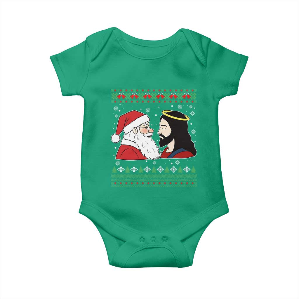 Funny Christmas Santa and Jesus Baby Onesie Most Wonderful Time Christian Holiday Gag Gift TS02 Irish Green Print Your Wear