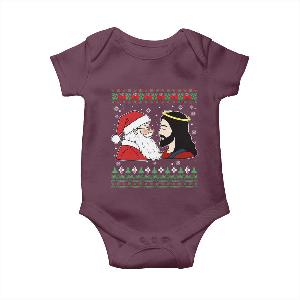 Funny Christmas Santa and Jesus Baby Onesie Most Wonderful Time Christian Holiday Gag Gift TS02 Maroon Print Your Wear