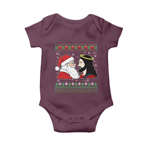 Funny Christmas Santa and Jesus Baby Onesie Most Wonderful Time Christian Holiday Gag Gift TS02 Maroon Print Your Wear