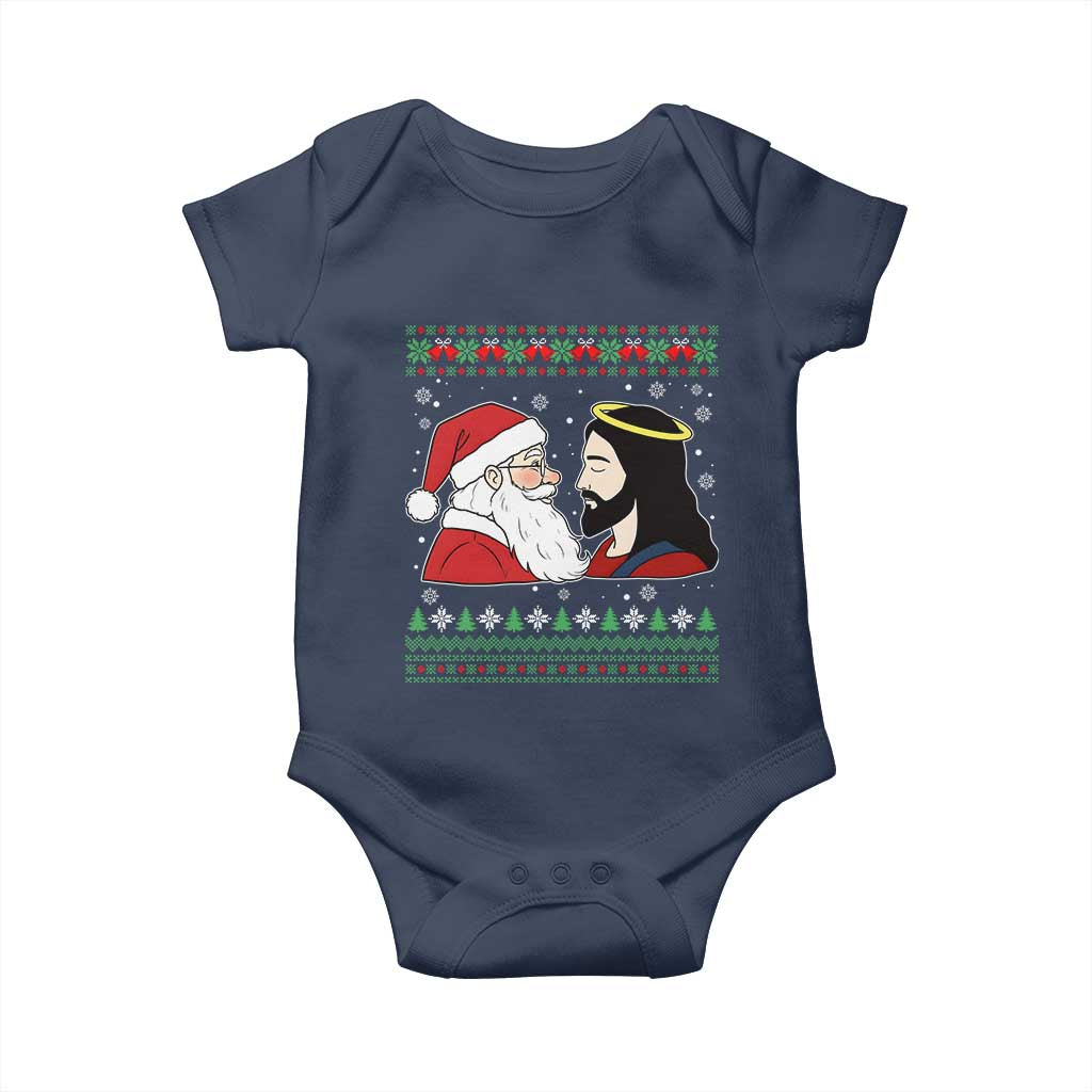 Funny Christmas Santa and Jesus Baby Onesie Most Wonderful Time Christian Holiday Gag Gift TS02 Navy Print Your Wear