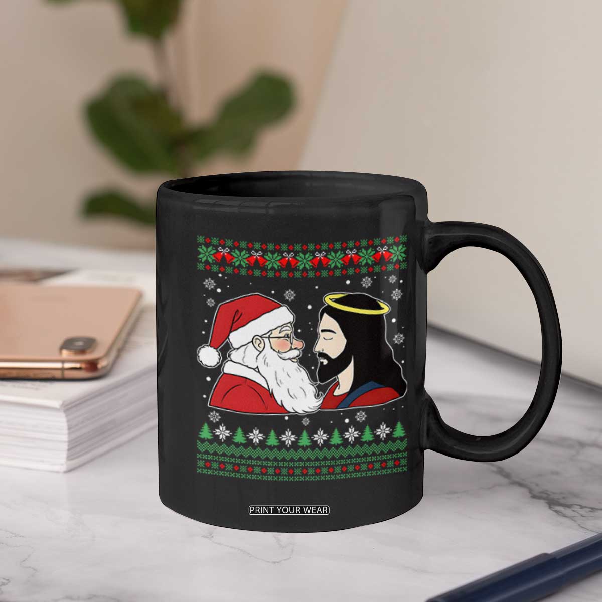 Funny Christmas Santa and Jesus Coffee Mug Most Wonderful Time Christian Holiday Gag Gift TS02 Print Your Wear