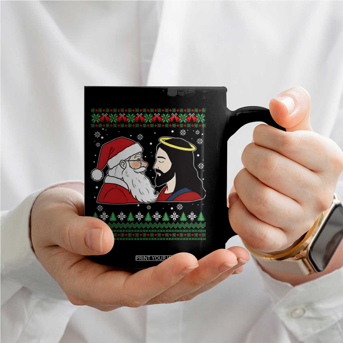 Funny Christmas Santa and Jesus Coffee Mug Most Wonderful Time Christian Holiday Gag Gift TS02 Print Your Wear