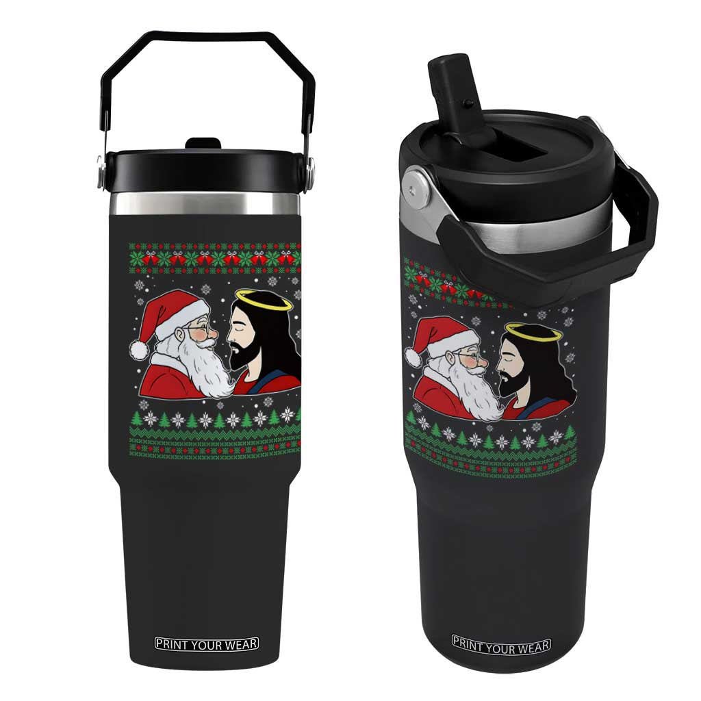 Funny Christmas Santa and Jesus Flip Straw Tumbler Most Wonderful Time Christian Holiday Gag Gift TS02 One Size: 30 oz Black Print Your Wear