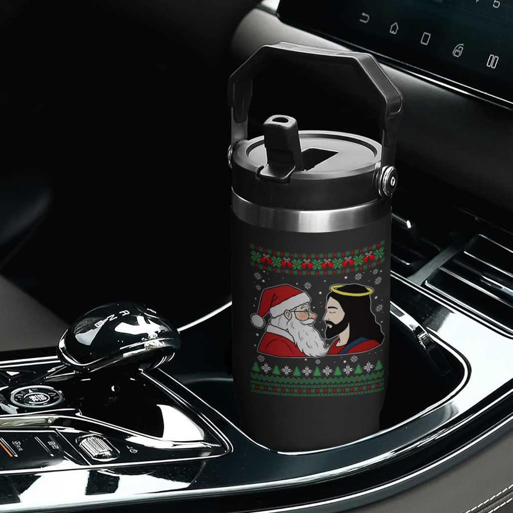 Funny Christmas Santa and Jesus Flip Straw Tumbler Most Wonderful Time Christian Holiday Gag Gift TS02 Print Your Wear
