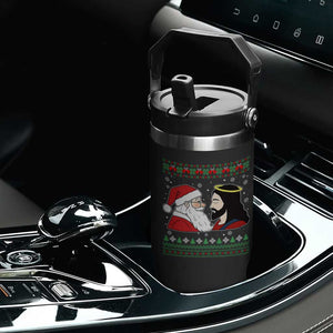 Funny Christmas Santa and Jesus Flip Straw Tumbler Most Wonderful Time Christian Holiday Gag Gift TS02 Print Your Wear