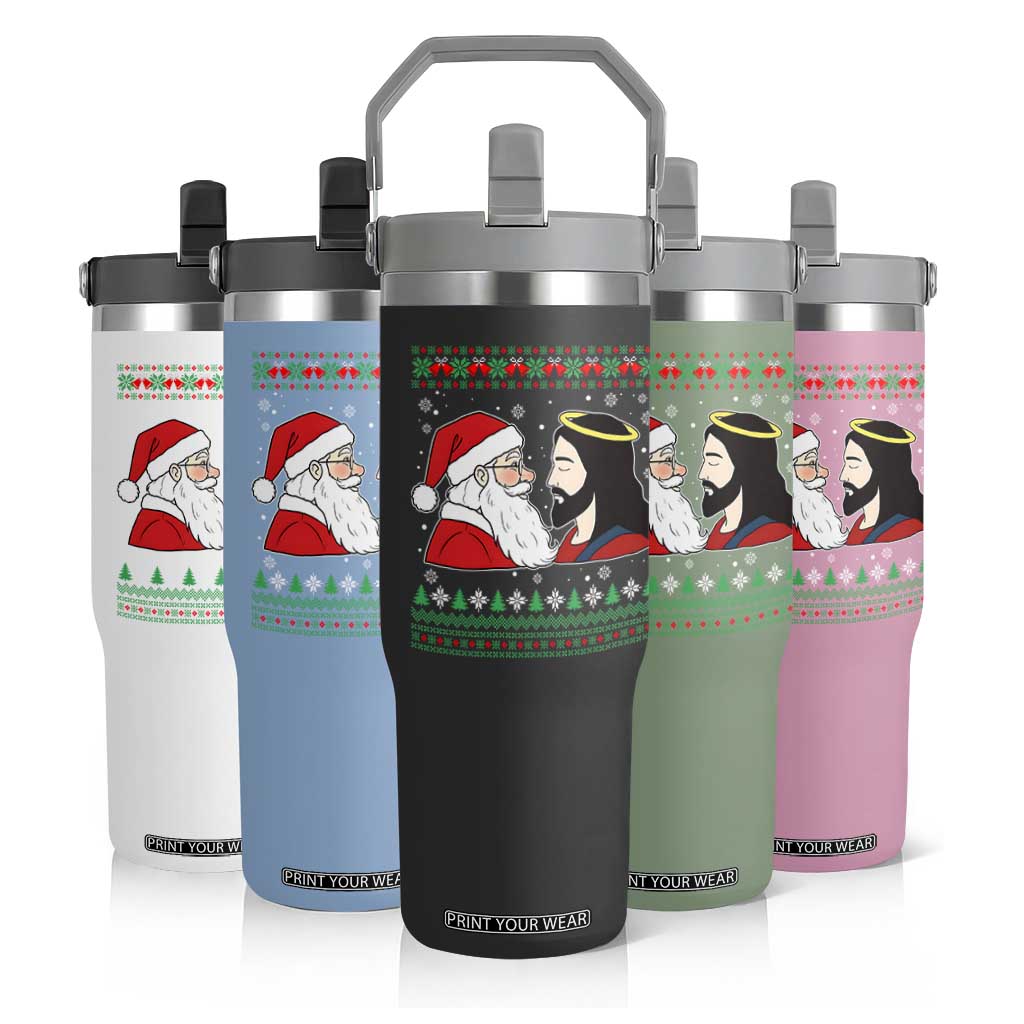 Funny Christmas Santa and Jesus Flip Straw Tumbler Most Wonderful Time Christian Holiday Gag Gift TS02 Print Your Wear
