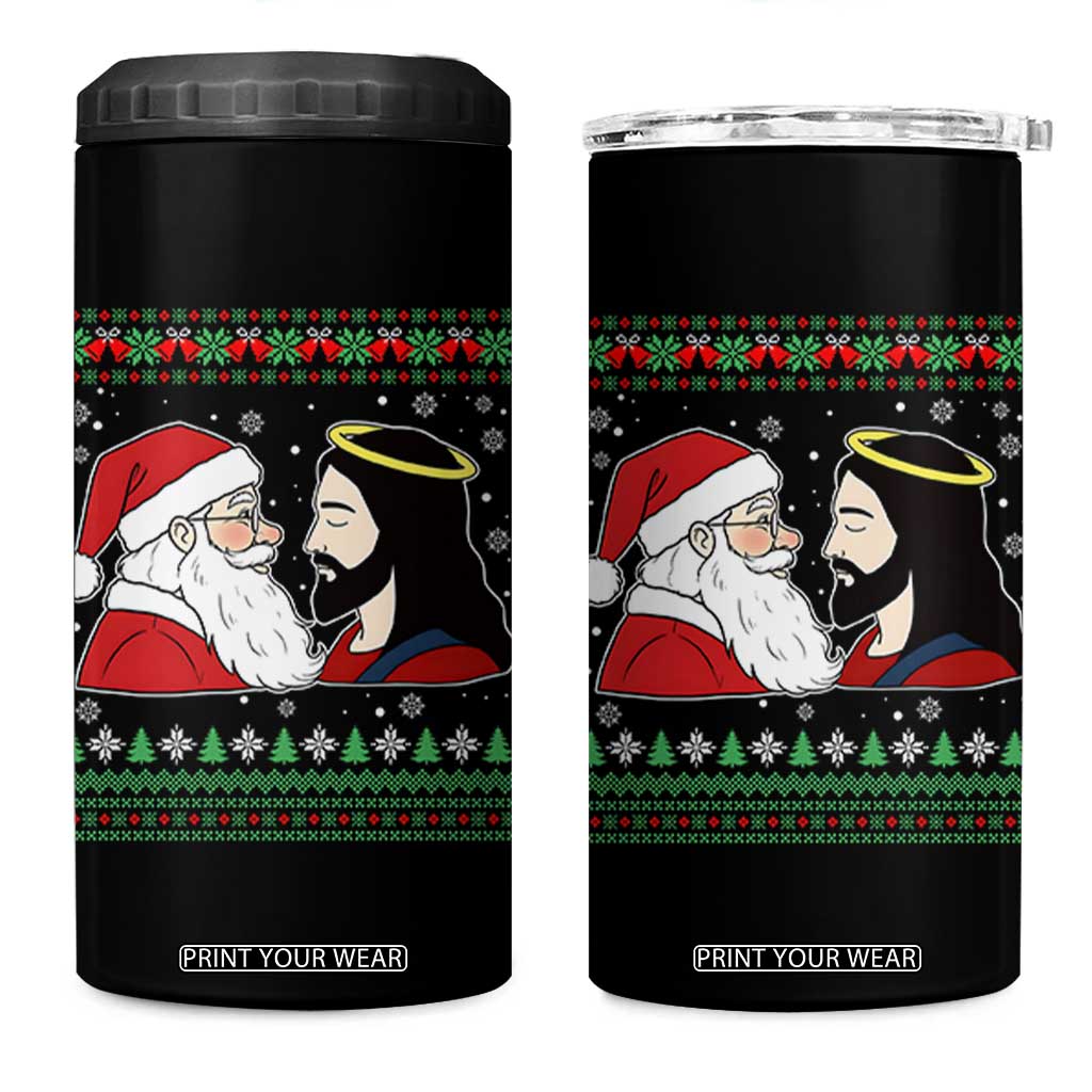 Funny Christmas Santa and Jesus 4 in 1 Can Cooler Tumbler Most Wonderful Time Christian Holiday Gag Gift TS02 One Size: 16 oz Black Print Your Wear