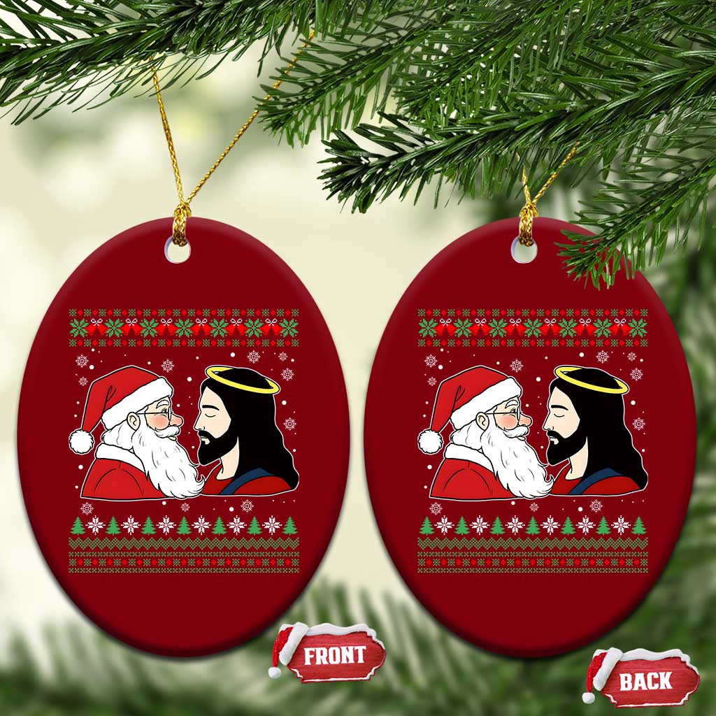 Funny Christmas Santa and Jesus Ceramic Ornament Most Wonderful Time Christian Holiday Gag Gift TS02 Print Your Wear