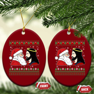 Funny Christmas Santa and Jesus Ceramic Ornament Most Wonderful Time Christian Holiday Gag Gift TS02 Print Your Wear