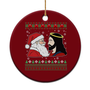 Funny Christmas Santa and Jesus Ceramic Ornament Most Wonderful Time Christian Holiday Gag Gift TS02 1pc Red Print Your Wear