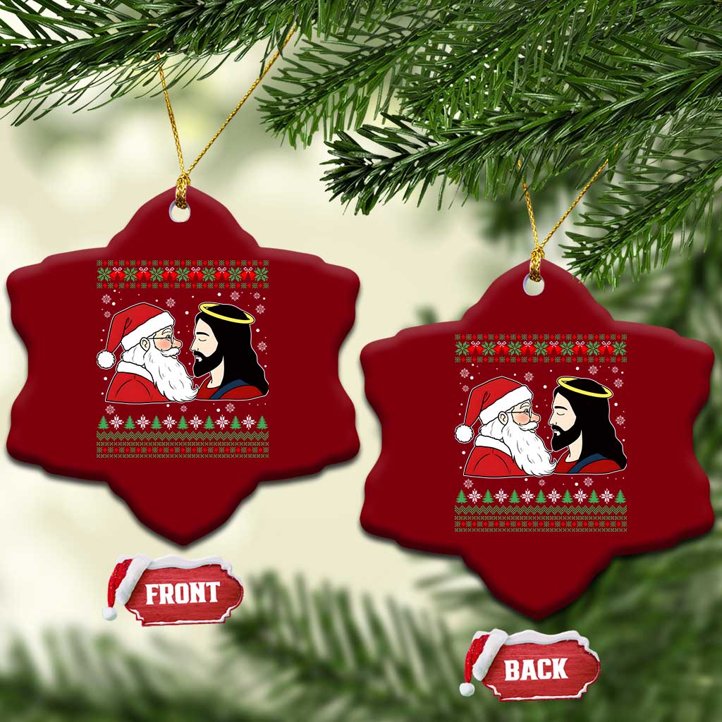 Funny Christmas Santa and Jesus Ceramic Ornament Most Wonderful Time Christian Holiday Gag Gift TS02 Print Your Wear