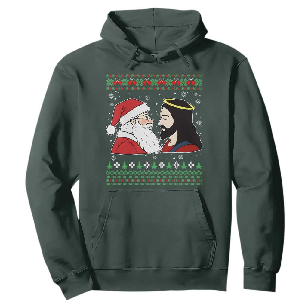 Funny Christmas Santa and Jesus Hoodie Most Wonderful Time Christian Holiday Gag Gift TS02 Dark Forest Green Print Your Wear