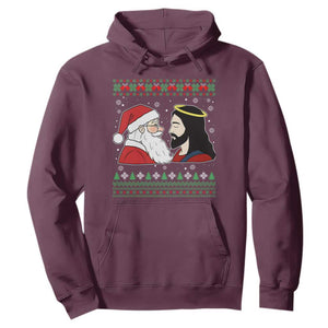 Funny Christmas Santa and Jesus Hoodie Most Wonderful Time Christian Holiday Gag Gift TS02 Maroon Print Your Wear