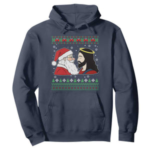 Funny Christmas Santa and Jesus Hoodie Most Wonderful Time Christian Holiday Gag Gift TS02 Navy Print Your Wear