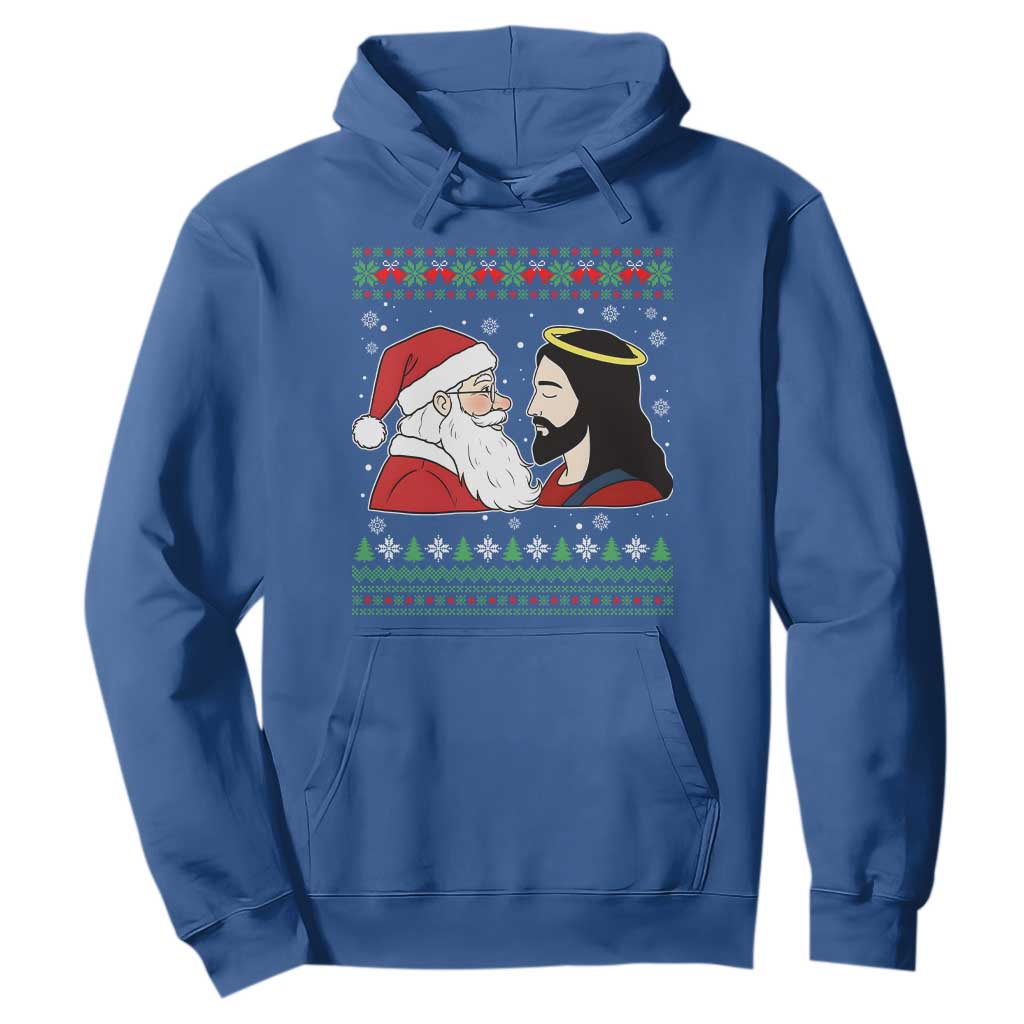 Funny Christmas Santa and Jesus Hoodie Most Wonderful Time Christian Holiday Gag Gift TS02 Royal Blue Print Your Wear