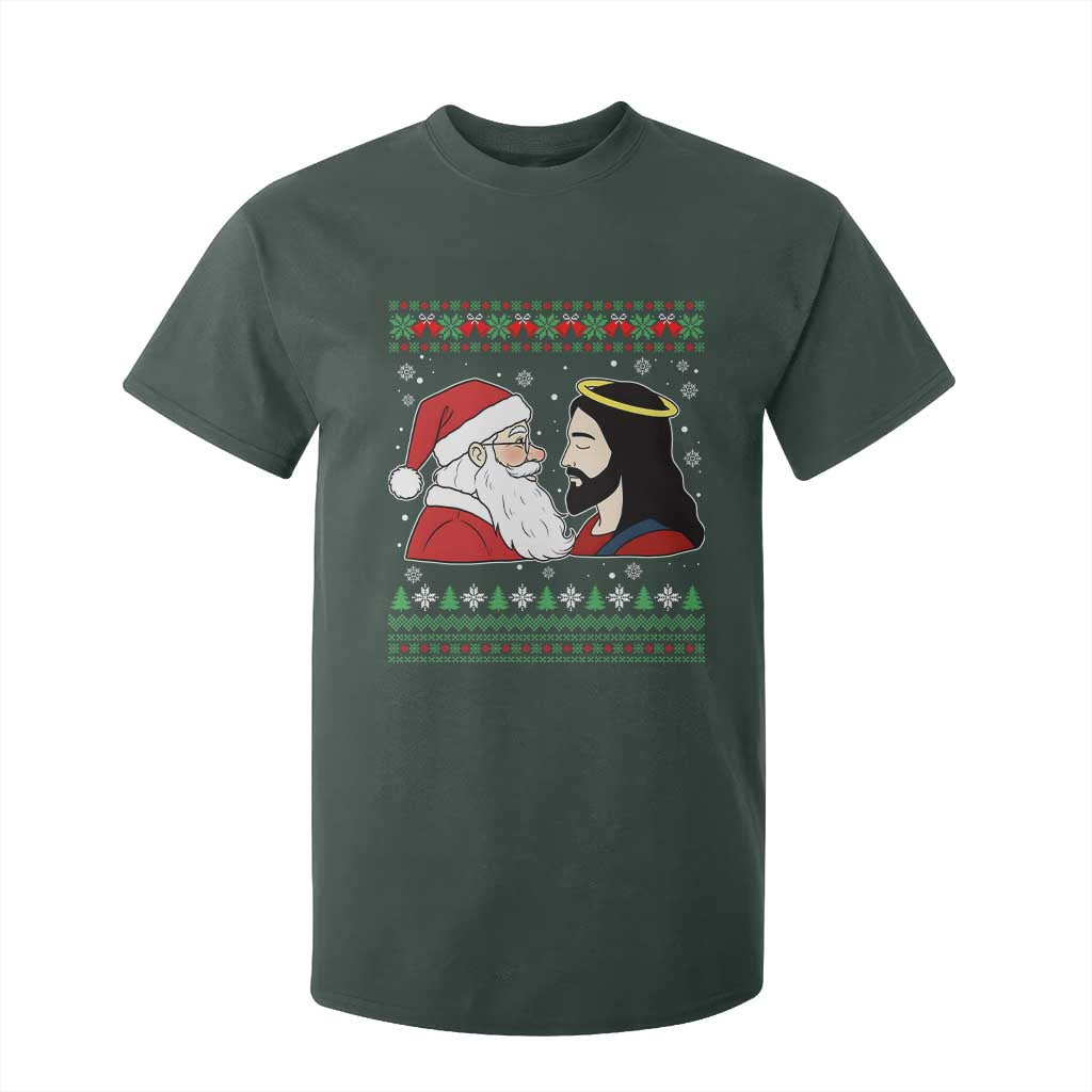 Funny Christmas Santa and Jesus T Shirt For Kid Most Wonderful Time Christian Holiday Gag Gift TS02 Dark Forest Green Print Your Wear