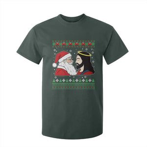 Funny Christmas Santa and Jesus T Shirt For Kid Most Wonderful Time Christian Holiday Gag Gift TS02 Dark Forest Green Print Your Wear