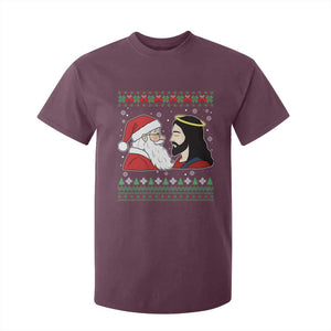 Funny Christmas Santa and Jesus T Shirt For Kid Most Wonderful Time Christian Holiday Gag Gift TS02 Maroon Print Your Wear