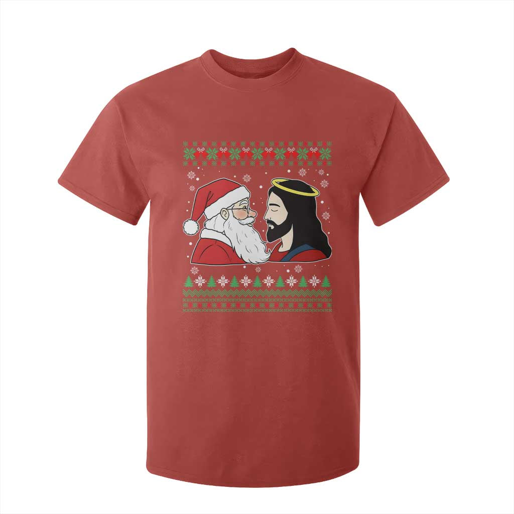 Funny Christmas Santa and Jesus T Shirt For Kid Most Wonderful Time Christian Holiday Gag Gift TS02 Red Print Your Wear