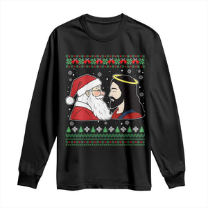 Funny Christmas Santa and Jesus Long Sleeve Shirt Most Wonderful Time Christian Holiday Gag Gift TS02 Black Print Your Wear