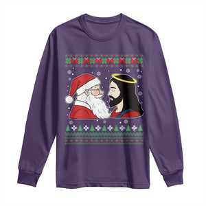 Funny Christmas Santa and Jesus Long Sleeve Shirt Most Wonderful Time Christian Holiday Gag Gift TS02 Purple Print Your Wear