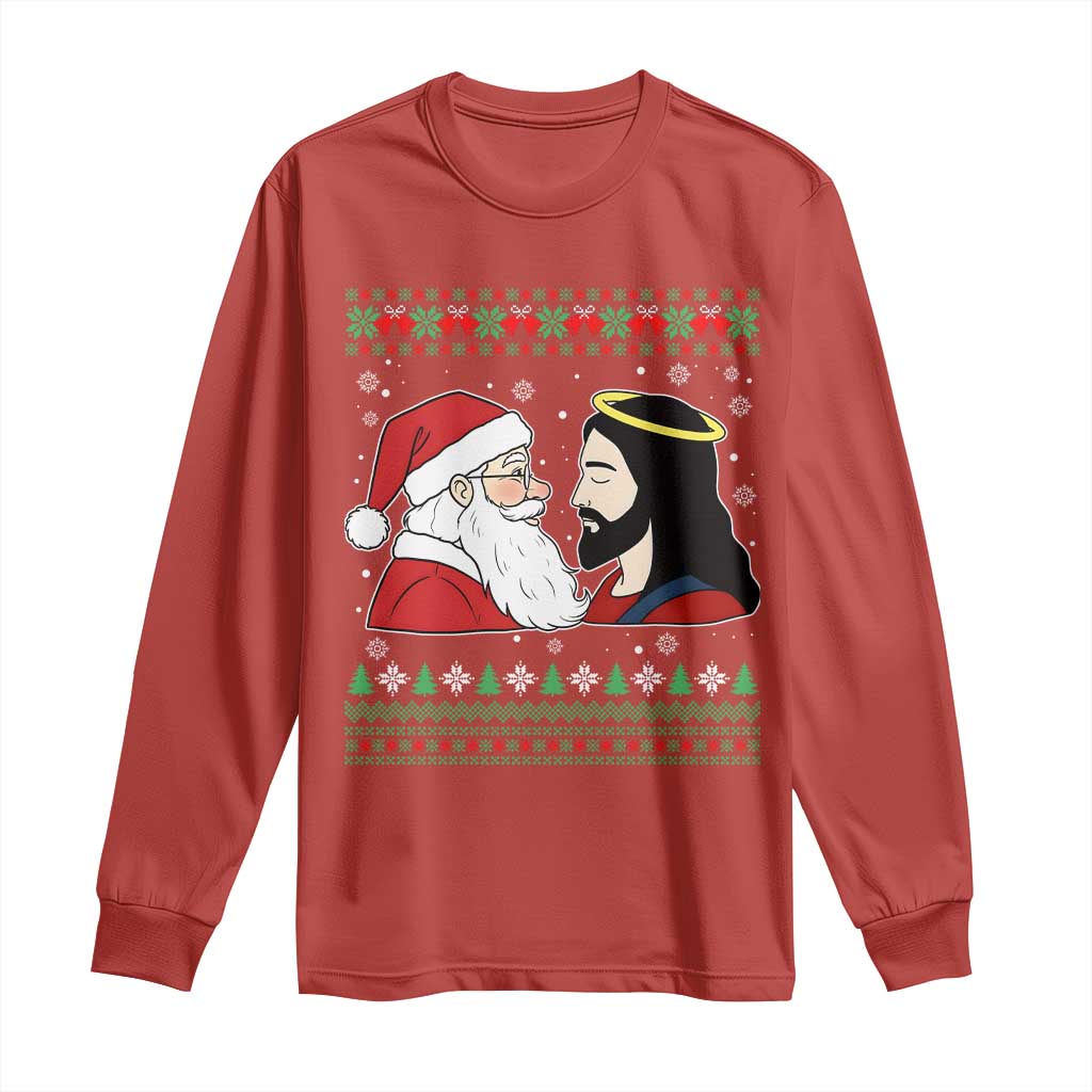 Funny Christmas Santa and Jesus Long Sleeve Shirt Most Wonderful Time Christian Holiday Gag Gift TS02 Red Print Your Wear