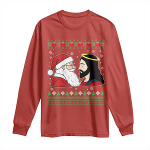 Funny Christmas Santa and Jesus Long Sleeve Shirt Most Wonderful Time Christian Holiday Gag Gift TS02 Red Print Your Wear