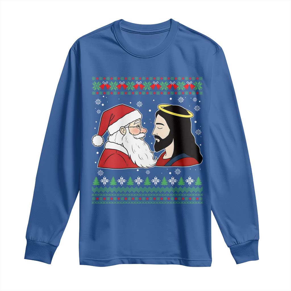 Funny Christmas Santa and Jesus Long Sleeve Shirt Most Wonderful Time Christian Holiday Gag Gift TS02 Royal Blue Print Your Wear