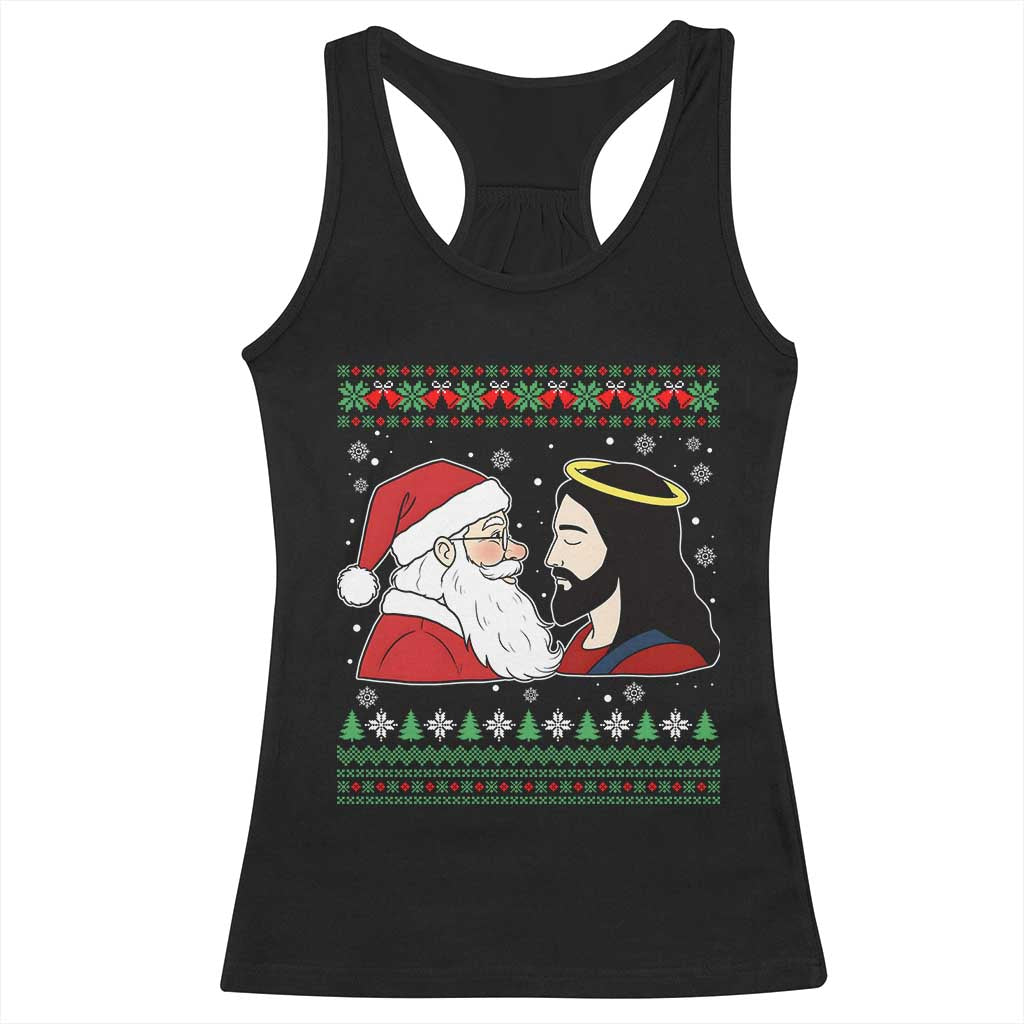 Funny Christmas Santa and Jesus Racerback Tank Top Most Wonderful Time Christian Holiday Gag Gift TS02 Black Print Your Wear