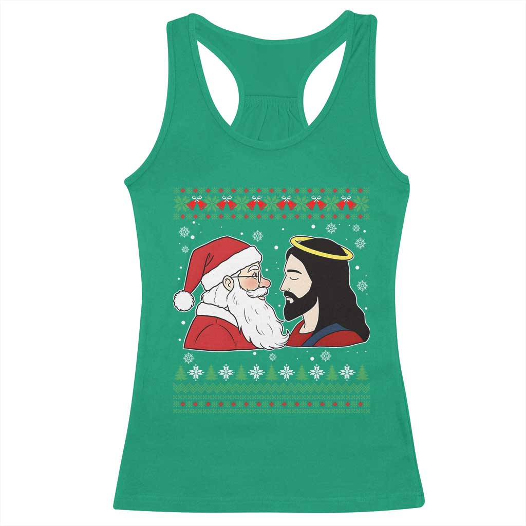 Funny Christmas Santa and Jesus Racerback Tank Top Most Wonderful Time Christian Holiday Gag Gift TS02 Irish Green Print Your Wear
