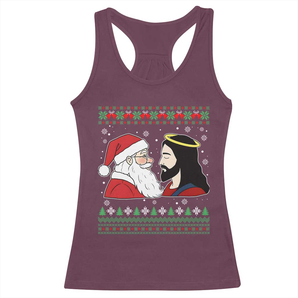 Funny Christmas Santa and Jesus Racerback Tank Top Most Wonderful Time Christian Holiday Gag Gift TS02 Maroon Print Your Wear