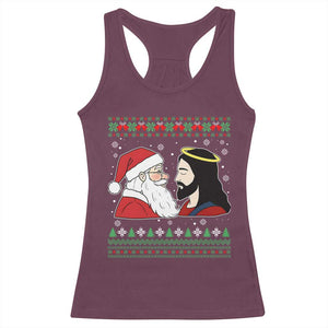 Funny Christmas Santa and Jesus Racerback Tank Top Most Wonderful Time Christian Holiday Gag Gift TS02 Maroon Print Your Wear