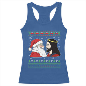 Funny Christmas Santa and Jesus Racerback Tank Top Most Wonderful Time Christian Holiday Gag Gift TS02 Royal Blue Print Your Wear