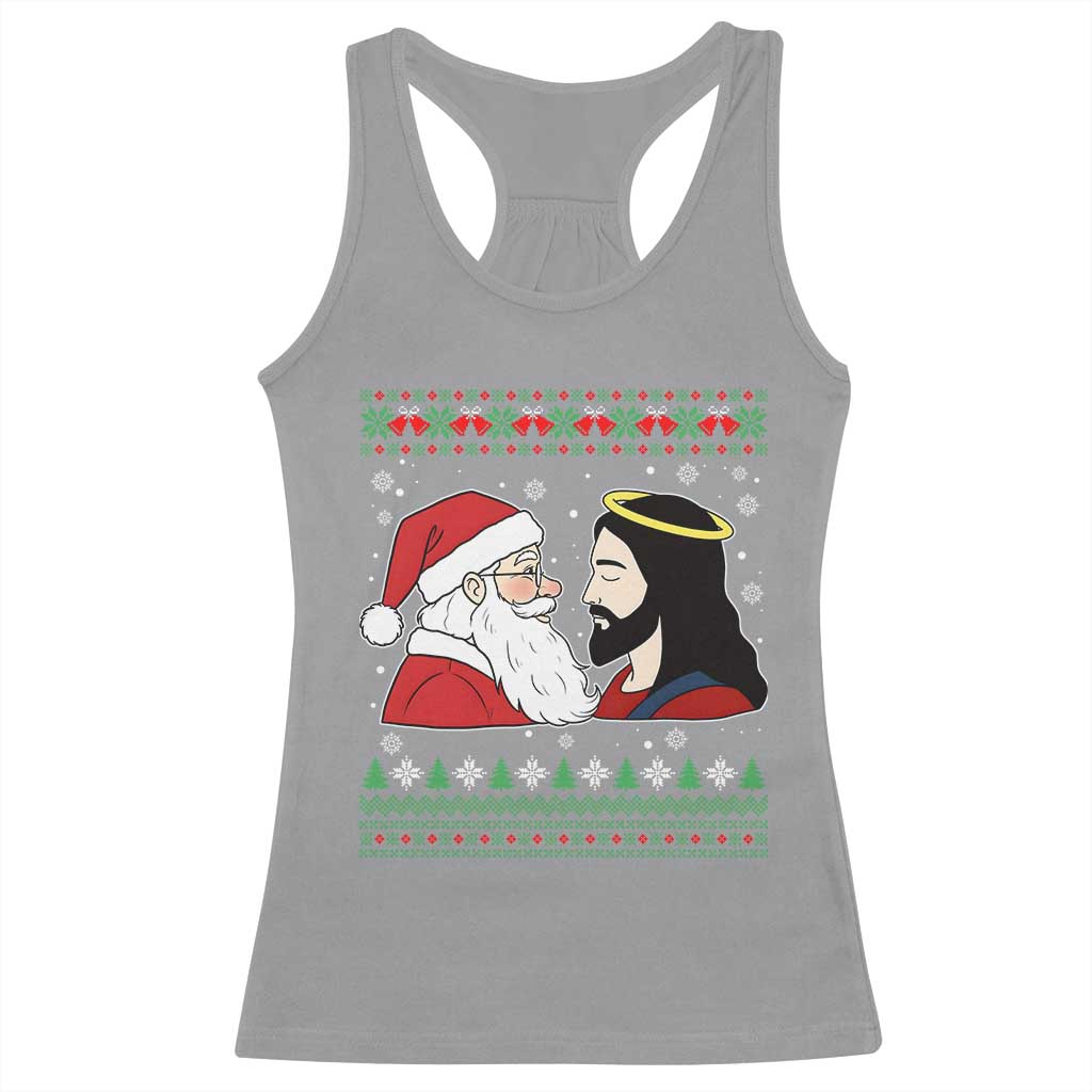 Funny Christmas Santa and Jesus Racerback Tank Top Most Wonderful Time Christian Holiday Gag Gift TS02 Sport Gray Print Your Wear