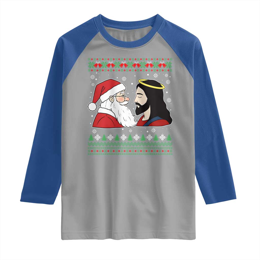 Funny Christmas Santa and Jesus Raglan Shirt Most Wonderful Time Christian Holiday Gag Gift TS02 Sport Gray Royal Print Your Wear