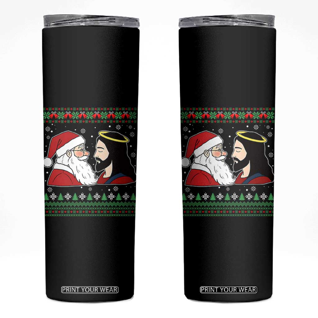 Funny Christmas Santa and Jesus Skinny Tumbler Most Wonderful Time Christian Holiday Gag Gift TS02 Black Print Your Wear