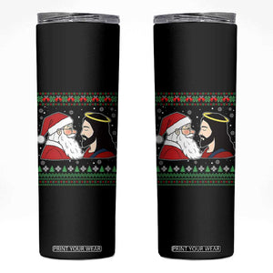 Funny Christmas Santa and Jesus Skinny Tumbler Most Wonderful Time Christian Holiday Gag Gift TS02 Black Print Your Wear