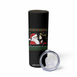 Funny Christmas Santa and Jesus Skinny Tumbler Most Wonderful Time Christian Holiday Gag Gift TS02 Print Your Wear