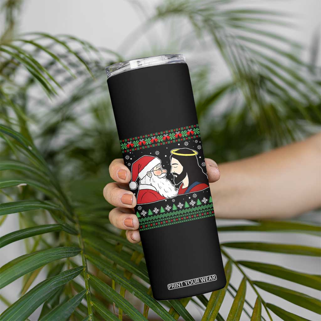 Funny Christmas Santa and Jesus Skinny Tumbler Most Wonderful Time Christian Holiday Gag Gift TS02 Print Your Wear