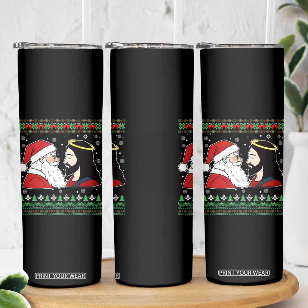 Funny Christmas Santa and Jesus Skinny Tumbler Most Wonderful Time Christian Holiday Gag Gift TS02 Print Your Wear