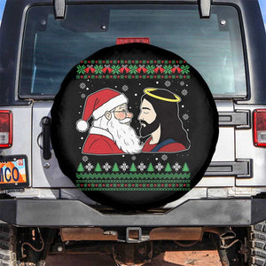 Funny Christmas Santa and Jesus Spare Tire Cover Most Wonderful Time Christian Holiday Gag Gift TS02 No hole Black Print Your Wear