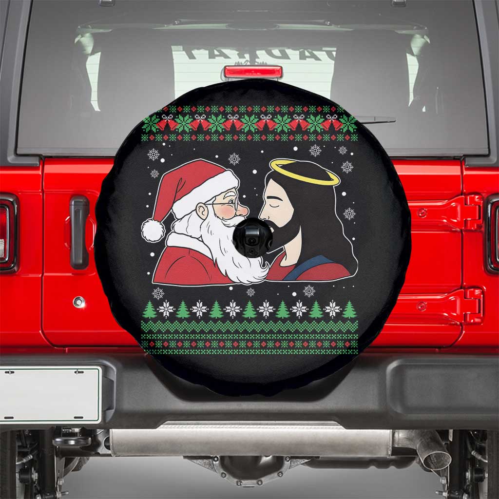 Funny Christmas Santa and Jesus Spare Tire Cover Most Wonderful Time Christian Holiday Gag Gift TS02 Black Print Your Wear