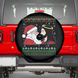 Funny Christmas Santa and Jesus Spare Tire Cover Most Wonderful Time Christian Holiday Gag Gift TS02 Black Print Your Wear