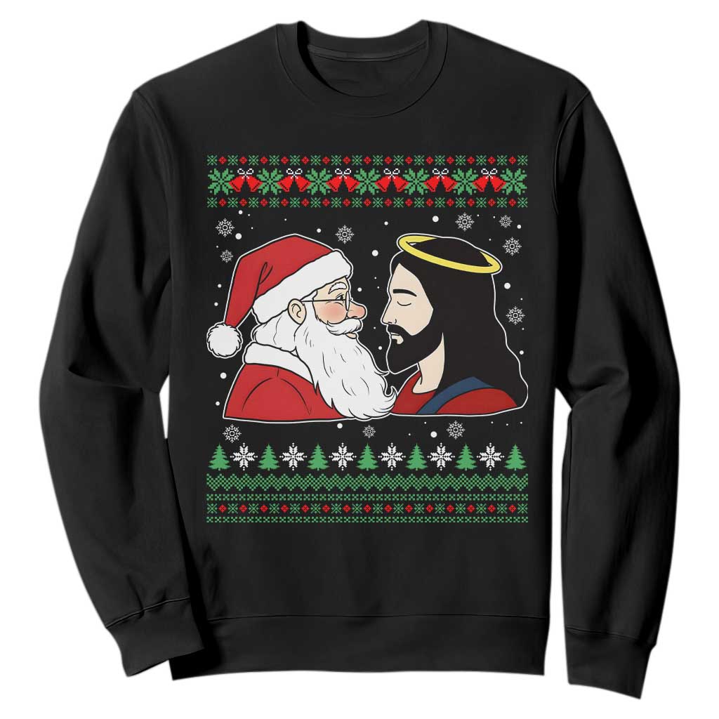 Funny Christmas Santa and Jesus Sweatshirt Most Wonderful Time Christian Holiday Gag Gift TS02 Black Print Your Wear