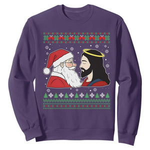 Funny Christmas Santa and Jesus Sweatshirt Most Wonderful Time Christian Holiday Gag Gift TS02 Purple Print Your Wear