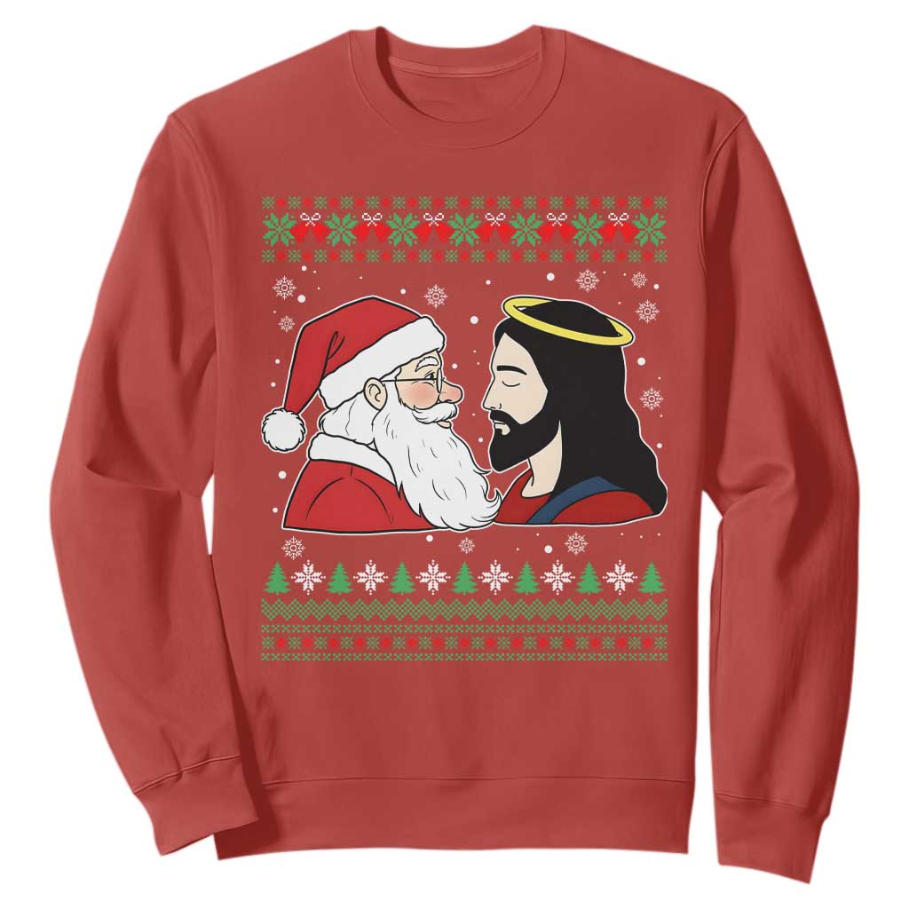 Funny Christmas Santa and Jesus Sweatshirt Most Wonderful Time Christian Holiday Gag Gift TS02 Red Print Your Wear