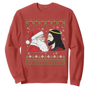 Funny Christmas Santa and Jesus Sweatshirt Most Wonderful Time Christian Holiday Gag Gift TS02 Red Print Your Wear