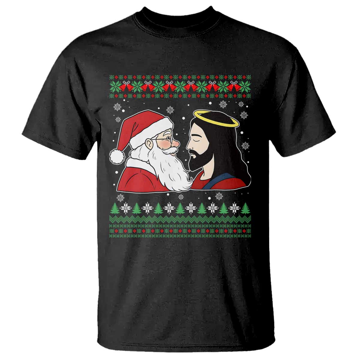 Funny Christmas Santa and Jesus T Shirt Most Wonderful Time Christian Holiday Gag Gift TS02 Black Print Your Wear